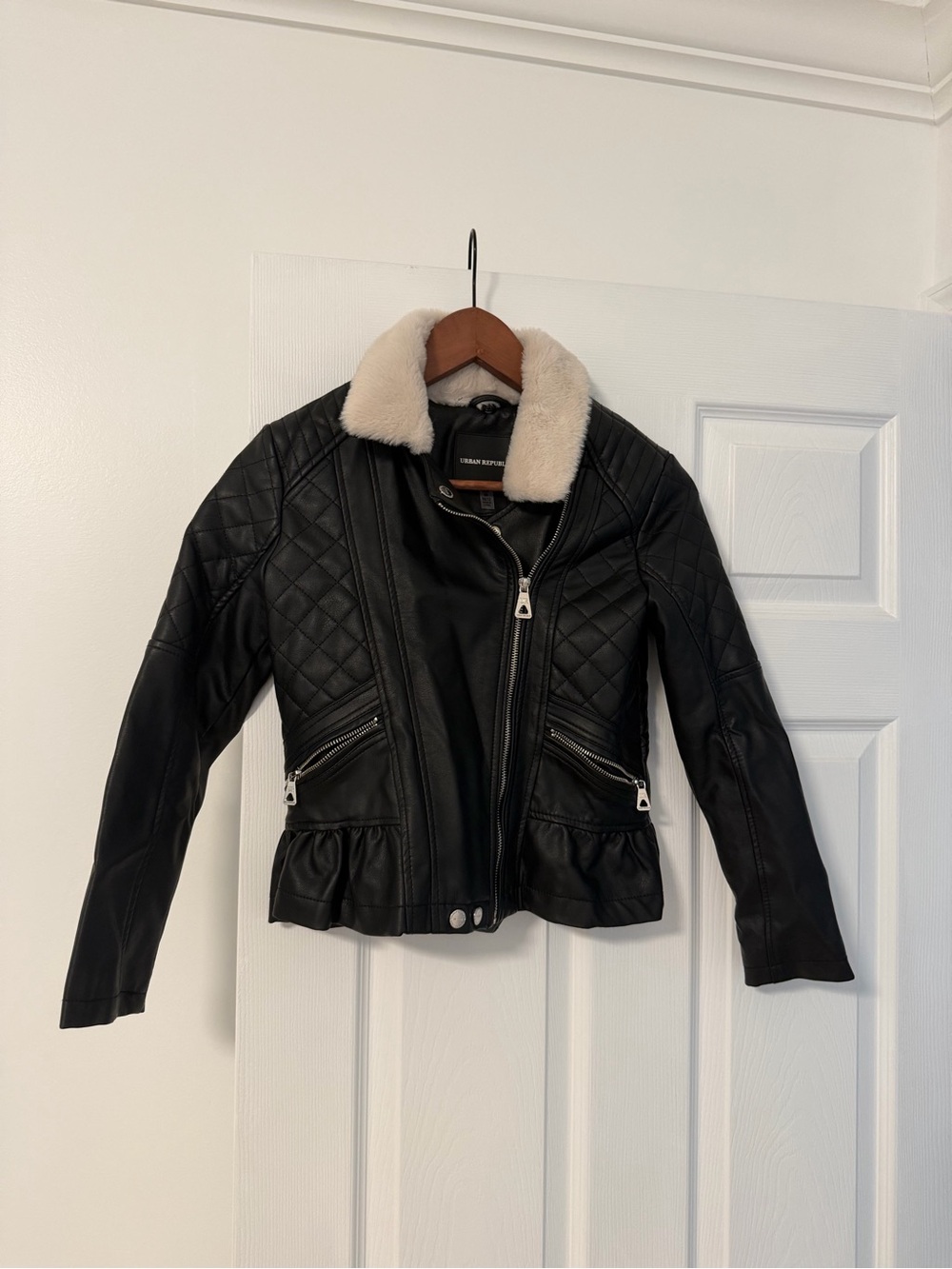 Urban Republic Black Jacket with Cream Faux Fur Collar